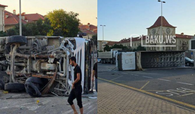 Bakıda yük maşını avtomobilə çırpılıb aşdı