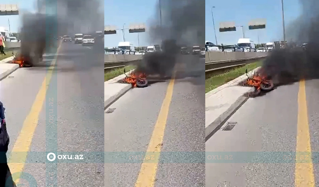 Bakıda eyni ərazidə iki hadisə: Motosiklet yandı, avtobus avtomobillə toqquşdu