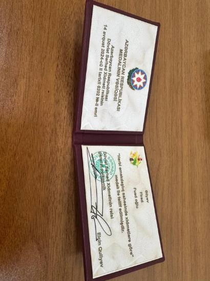 Firad Əliyev təltif olundu