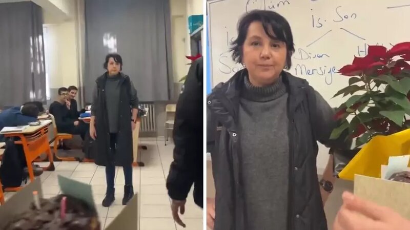 Şagirdlərin gül və tort sürprizi müəllimi qəzəbləndirib - VİDEO