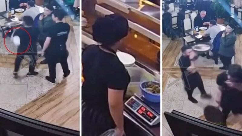 Boşqabın qırılmasının qarşısını almağa çalışan ofisiant hər kəsi təəccübləndirib - VİDEO