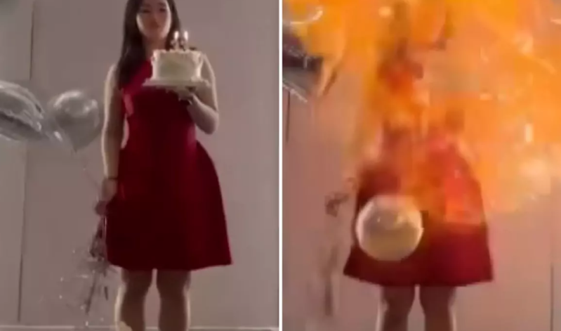 Əlindəki hiderogen balon partladı: Qadının üzü yandı - VİDEO