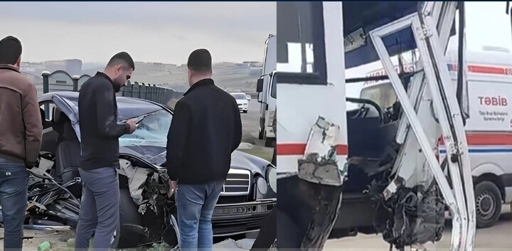 Masazırda sərnişin avtobusu "Mercedes"lə TOQQUŞUB - Xəsarət ALAN VAR Video