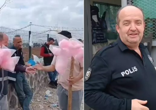 Uşaqlara şirin pambıq paylayan polis hər kəsi valehe etdi - VİDEO