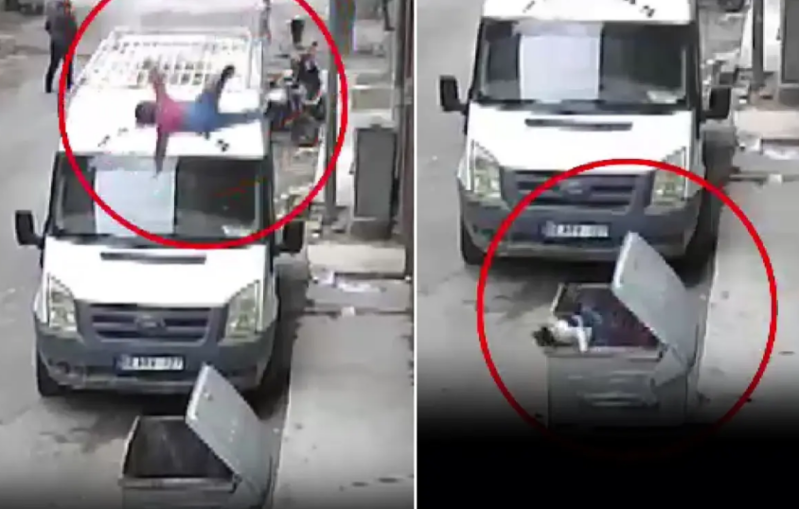 Kiçik uşaq mənzilin ikinci mərtəbəsindən zibil konteynerinə düşdü - VİDEO