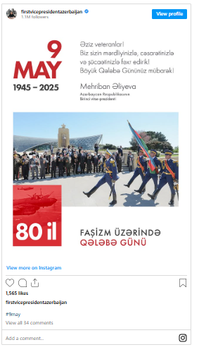 Mehriban Əliyeva 9 May münasibətilə paylaşım edib