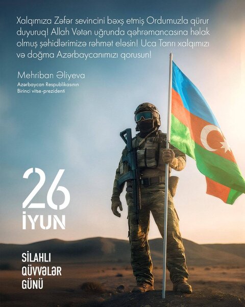 Mehriban Əliyevadan Silahlı Qüvvələr Günü münasibətilə paylaşım