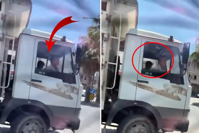 Böyük yük maşınını balaca uşaqlar sürdü