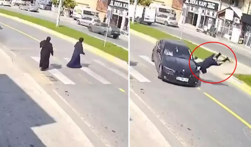 Yolu keçmək istəyən qadın həyatının şokunu yaşadı - VİDEO