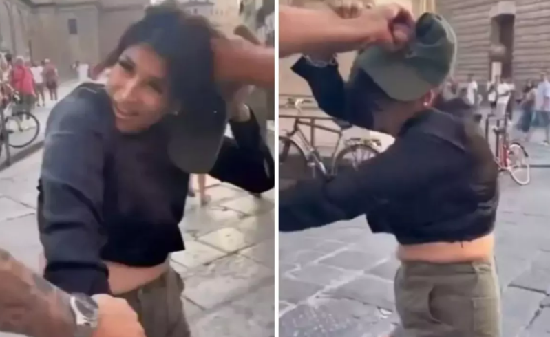 Turistin çantasını oğurlamağa çalışan qadın belə ifşa edildi