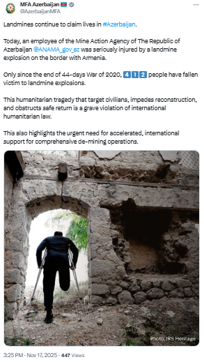 XİN: Son beş ildə 412 nəfər mina qurbanı olub