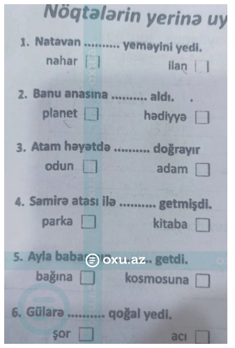 İbtidai sinif üçün vəsaitdə TÜKÜRPƏDƏN TAPŞIRIQ: "Atam həyətdə adam doğrayır"