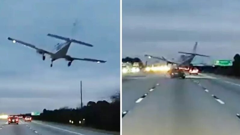 ABŞ-də təyyarə hərəkətdə olan avtomobilin üzərinə düşdü - VİDEO