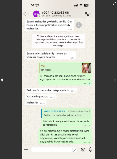 Onlayn sifarişdə qüsurlu məhsul problemi: Olivia mağazalar şəbəkəsinə İRAD