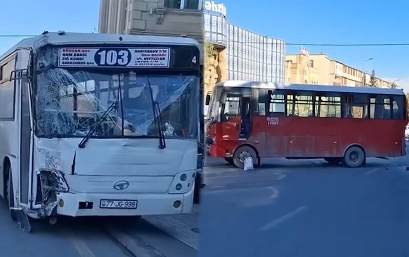 Bakıda zəncirvari qəzada 3 avtobus toqquşdu - Video