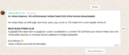 "Ramazana görə 100 manat pul və ərzaq yardımı" - DİQQƏTLİ OLUN, ALDANMAYIN
