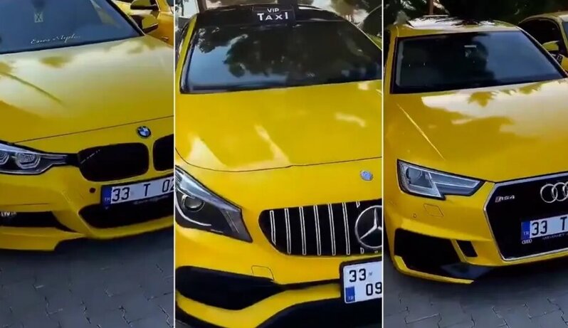 Lüks avtomobillərdən ibarət taksi dayanacağı diqqət çəkdi - VİDEO