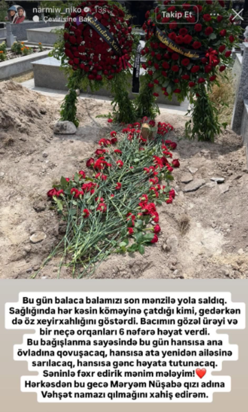 Qəzada ölən Məryəmin orqanları 6 nəfərə həyat verdi