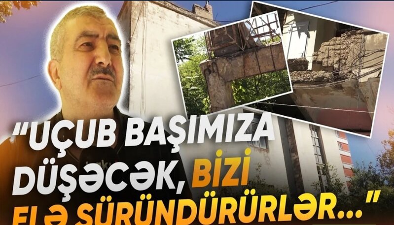 "Hər an uçub başımıza düşə bilər" - Paytaxtda yaşayış binası qəzalı vəziyyətdədir - VİDEO