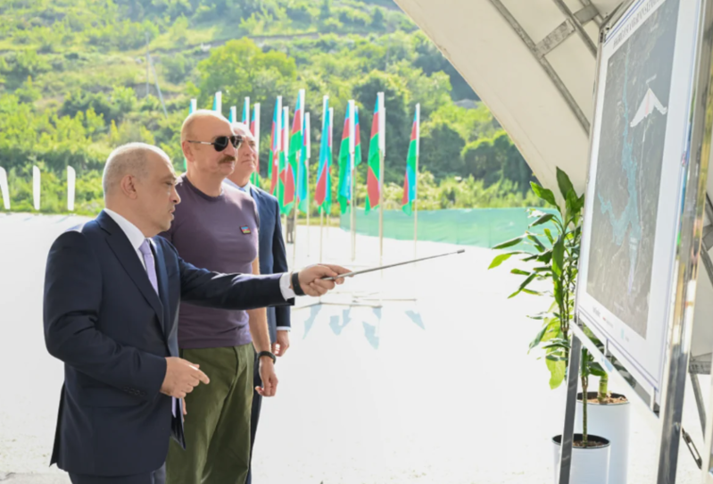 Prezident İlham Əliyev Laçında "Həkəriçay" su anbarının təməlini qoyub - FOTO