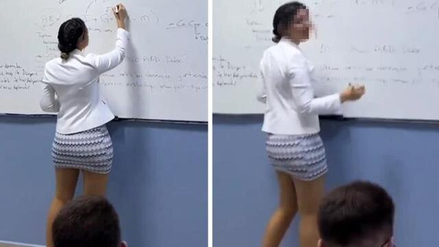 Mini ətəkdə dərs deyən Fidan müəllimə sosial şəbəkəni partlatdı - FOTO