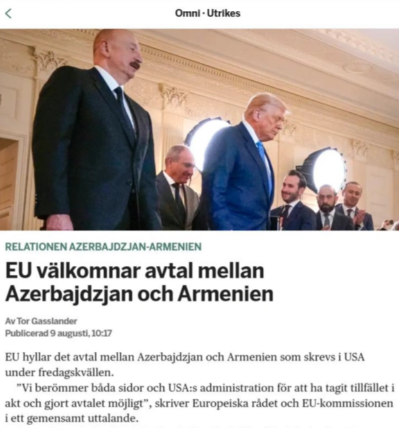 İsveç mətbuatı Azərbaycan və Ermənistan liderlərinin Donald Tramp ilə görüşündən yazıb