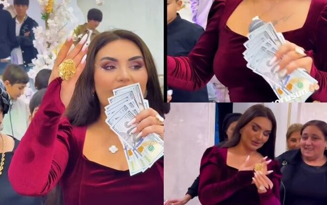 Şəbnəmə toyda pullar və qızıl hədiyyə etdilər - Video