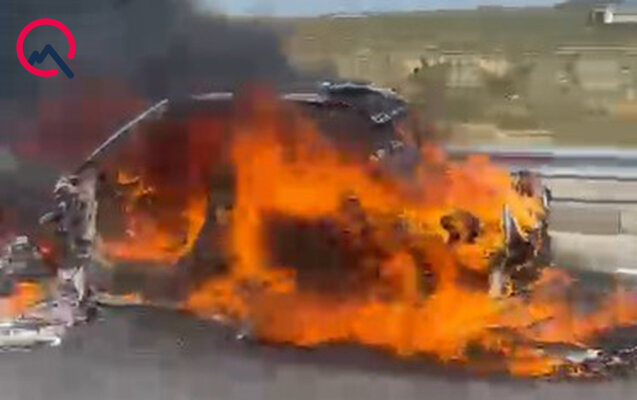 Bakıda "Land Rover" yanıb kül oldu - Video