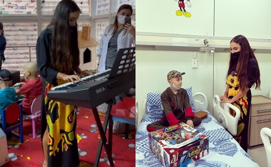 Leyla Əliyeva uşaqlar üçün musiqi ifa etdi - Video