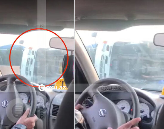 Bakı-Şamaxı yolunda yük avtomobili aşdı - VİDEO