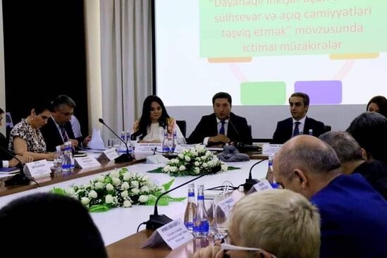"Dayanıqlı inkişaf üçün ədalətli, sülhsevər və açıq cəmiyyətləri təşviq etmək" mövzusunda ictimai müzakirə keçirilib