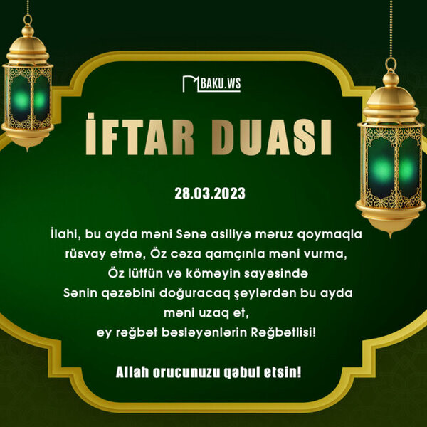 Ramazanın altıncı gününün imsak, iftar və namaz vaxtları - FOTO