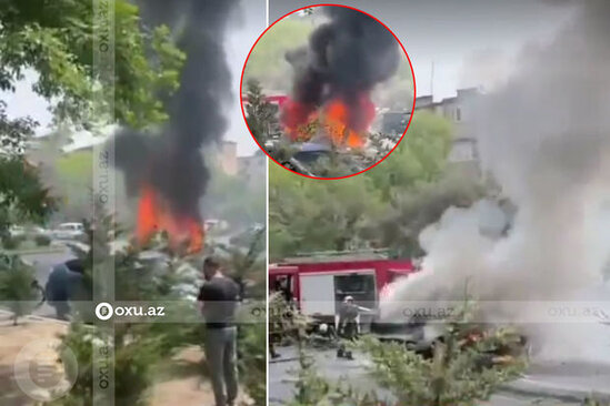 Bakıda bahalı maşın yandı - VİDEO