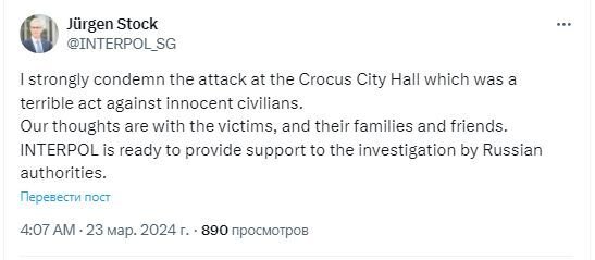 İnterpol "Crocus City Hall"dakı terror aktının araşdırılmasına dəstək verməyə hazırdır - FOTO