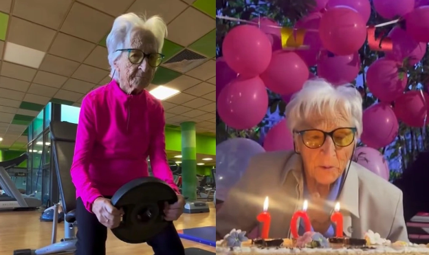 101 yaşlı təqaüdçü idman zalında hər gün iki saat məşq edir