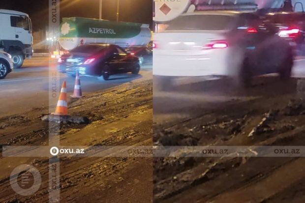 DİQQƏT: Daha bir yola bitum dağıldı - Təhlükəli vəziyyət yarandı + FOTO/VİDEO