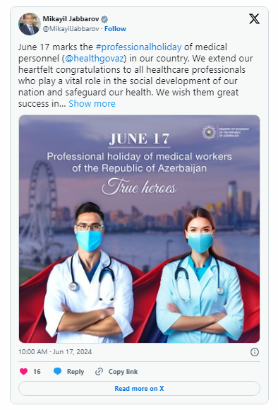 Mikayıl Cabbarov tibb işçilərini təbrik edib