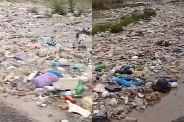 Göyçayda sel: Çay yatağı zibillə dolub-daşdı - VİDEO