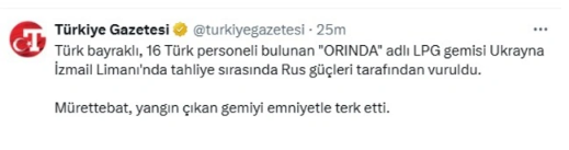 Qara dənizdə Türkiyə bayrağı altında üzən gəmi vuruldu