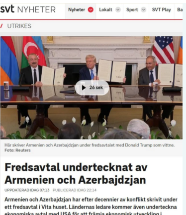 İsveç mətbuatı Azərbaycan və Ermənistan liderlərinin Donald Tramp ilə görüşündən yazıb