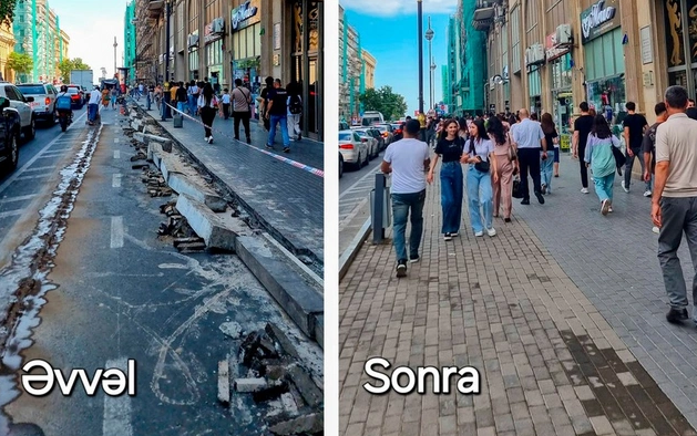 Metronun "Sahil" stansiyasının qarşısındakı səkilər genişləndirildi