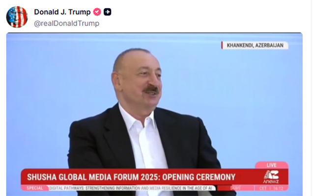 Tramp növbəti dəfə İlham Əliyevin çıxışını paylaşdı - Video