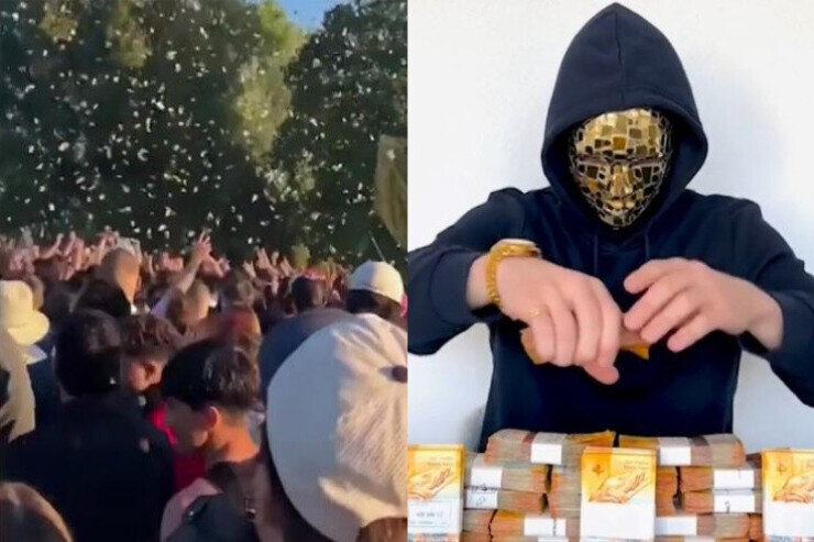 Bloqer göydən pul səpdi, insanlarda ajiotaj yaratdı - VİDEO