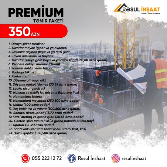 Rəsul İnşaat təmir-tikinti şirkəti sizlərə təqdim edir!