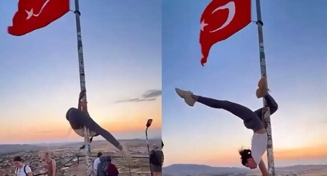 Bayraq dirəyinə dırmaşıb rəqs etdi, araşdırma başladıldı - VİDEO