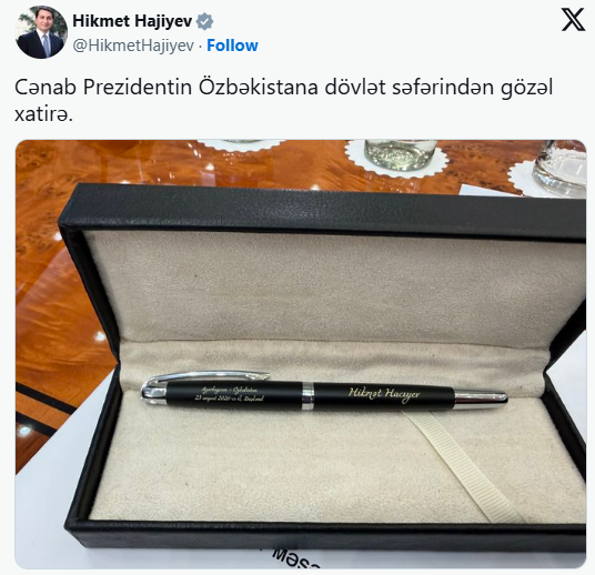 Hikmət Hacıyev Özbəkistana dövlət səfərindən paylaşım edib - FOTO