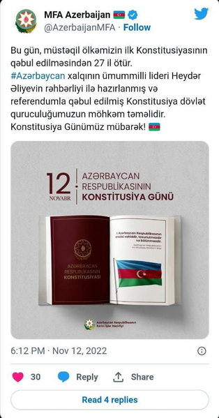 XİN Konstitusiya Günü münasibətilə PAYLAŞIM ETDİ