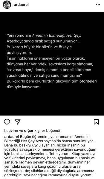 "Kitablarım Azərbaycanda qadağan olunub" - Arda Erel