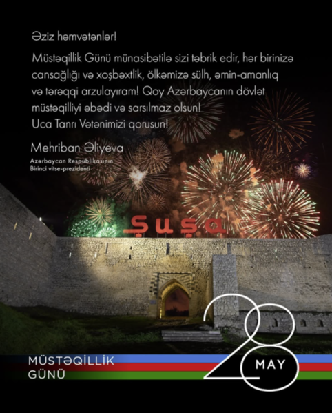 Mehriban Əliyevadan Müstəqillik Günü təbriki - Foto