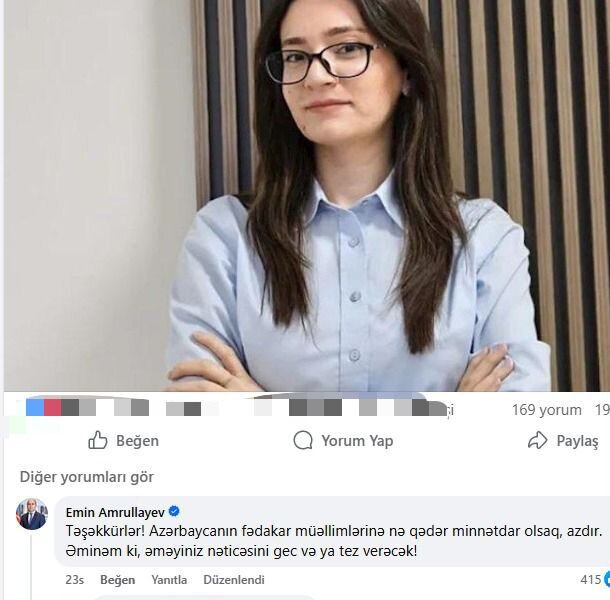 Şərhdə naziri "tag" etdi, o da cavab verdi